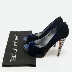 Pre Owned Gina Blue Velvet Jenna Platform Pumps Size 36.5