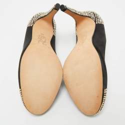 Pre Owned Gina Black Satin Crystals Embellished Pumps Size 36.5