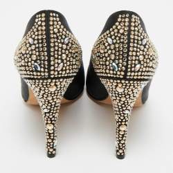 Pre Owned Gina Black Satin Crystals Embellished Pumps Size 36.5