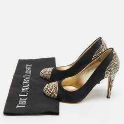 Pre Owned Gina Black Satin Crystals Embellished Pumps Size 36.5