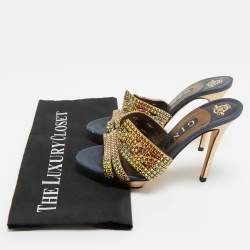 Pre Owned Gina Mlticollor Leather Crystal Embellished Slide Sandals Size 37