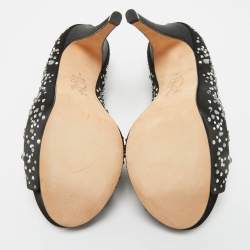 Pre Owned Gina Black Crystal Embellished Satin Open Toe Platform Pumps Size 39
