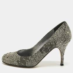 Pre Owned Gina Black/Gold Lace  Crystals Embellished Pumps Size 36.5