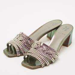 مملوكة مسبقًا Gina Multicolor Leather Crystal Embellish Utah Slide Sandals Size 39