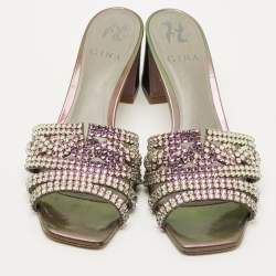 مملوكة مسبقًا Gina Multicolor Leather Crystal Embellish Utah Slide Sandals Size 39
