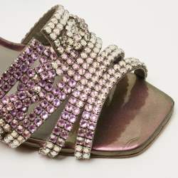 مملوكة مسبقًا Gina Multicolor Leather Crystal Embellish Utah Slide Sandals Size 39