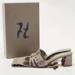 مملوكة مسبقًا Gina Multicolor Leather Crystal Embellish Utah Slide Sandals Size 39