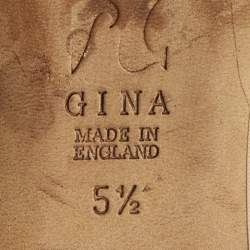 Pre Owned Gina Beige Leather and Satin Bow Detail Crystal Embellish Ballet Flats Size 38