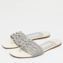 Pre Owned Gina White Leather Loren Flat Slide Size 40.5