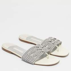 Pre Owned Gina White Leather Loren Flat Slide Size 40.5