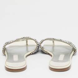 Pre Owned Gina White Leather Loren Flat Slide Size 40.5