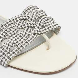 Pre Owned Gina White Leather Loren Flat Slide Size 40.5