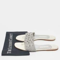 Pre Owned Gina White Leather Loren Flat Slide Size 40.5