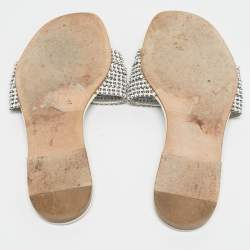 Pre Owned Gina White Leather Loren Flat Slide Size 40.5