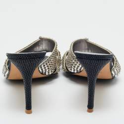 Pre Owned Gina Silver Leather Crystal Embellished Slide Sandals Size 40.5