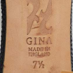 Pre Owned Gina Silver Leather Crystal Embellished Slide Sandals Size 40.5