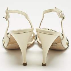 مملوكة مسبقًا صندل حزام خلفي مرصع بالكريستال جلد كريمي جينا مقاس 41