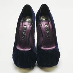 Pre Owned Gina Purple Velvet Claire Platform Pumps Size 39.5
