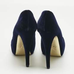 Pre Owned Gina Purple Velvet Claire Platform Pumps Size 39.5