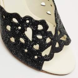 Pre Owned Gina Black Leather Crystal Embellished Slide Sandals Size 38