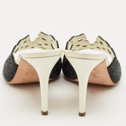 Pre Owned Gina Black Leather Crystal Embellished Slide Sandals Size 38