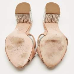 Pre Owned Gina Beige Suede Cross Strap Crystal Embellished Block Heel Slide Sandals Size 39.5