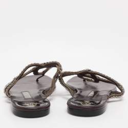 Pre Owned Gina Burgundy Crystal Embellished Leather Thong Flat Slides Size 38.5