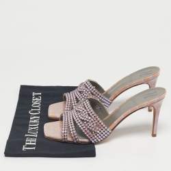 Pre Owned Gina Purple Croc Embossed Leather Slide Crystal Embellished Slide Sandals Size 37.5