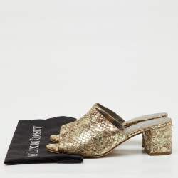 Pre Owned Gina Metallic Beige Snakeskin Leather Block Heel Slide Sandals Size 38