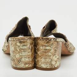 Pre Owned Gina Metallic Beige Snakeskin Leather Block Heel Slide Sandals Size 38