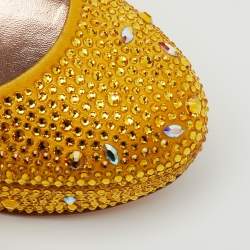 Pre Owned Gina Yellow Satin Dolly Crystal Embellished Platform Pumps Size 37.5