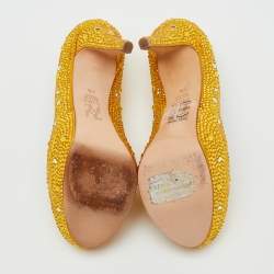 Pre Owned Gina Yellow Satin Dolly Crystal Embellished Platform Pumps Size 37.5