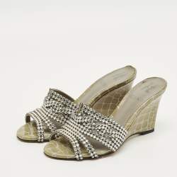 Pre Owned صندل سليد جينا إسفين روديو جلد منقوش بلون رمادي تمساح مقاس 36.5