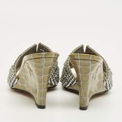 Pre Owned صندل سليد جينا إسفين روديو جلد منقوش بلون رمادي تمساح مقاس 36.5