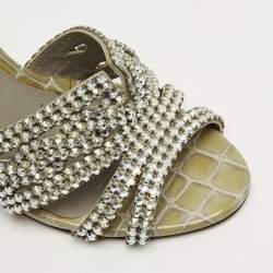 Pre Owned صندل سليد جينا إسفين روديو جلد منقوش بلون رمادي تمساح مقاس 36.5