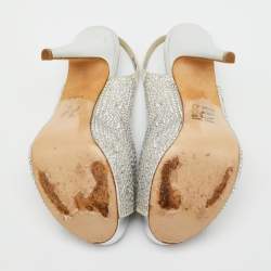 Pre Owned Gina Grey Satin Crystal Embellished Peep Toe Slingback Platform Sandals Size 37