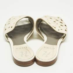 Pre Owned Gina Cream Laser-Cut Leather Embellishment Flat Sandals Size 37.5
