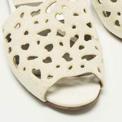 Pre Owned Gina Cream Laser-Cut Leather Embellishment Flat Sandals Size 37.5