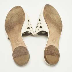 Pre Owned Gina Cream Laser-Cut Leather Embellishment Flat Sandals Size 37.5