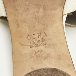 Pre Owned Gina Cream Laser-Cut Leather Embellishment Flat Sandals Size 37.5