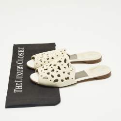 Pre Owned Gina Cream Laser-Cut Leather Embellishment Flat Sandals Size 37.5