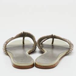 Pre Owned Gina Grey Leather Loren Crystal Embellished Flat Slide Sandals Size 39