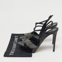 مملوكة مسبقًا Gina Size 40.5 Black Patent Leather Crystal Embellished T-Strap Platform Sandals