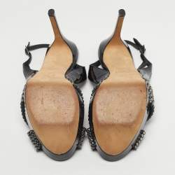 مملوكة مسبقًا Gina Size 40.5 Black Patent Leather Crystal Embellished T-Strap Platform Sandals