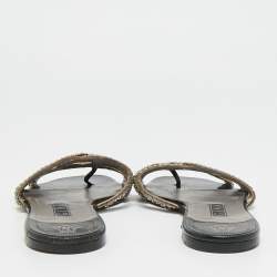 Pre Owned Gina Size 40 Black Leather Crystal Embellished Flat Slide Sandals