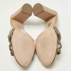 Pre Owned Gina Size 38.5 Brown Croc Embossed Leather Crystal Embellished Slide Sandals