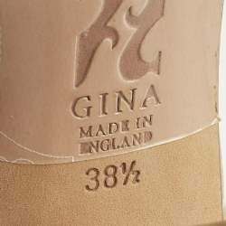 Pre Owned Gina Size 38.5 Brown Croc Embossed Leather Crystal Embellished Slide Sandals