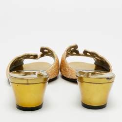 مملوكة مسبقًا صندل جيانا جلد ذهبي مزخرف بالكريستال تقطيع بالليزر مقاس 39