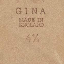 Pre Owned Gina Size 37.5 White/Pink Leather Crystal Embellished  Flat Sandals