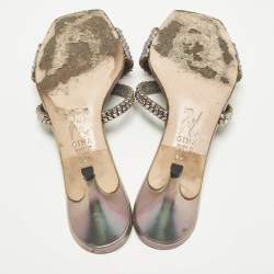 Pre Owned صندل سلايد جينا جلد أرجواني/أخضر مزخرف كريستال مقاس 40